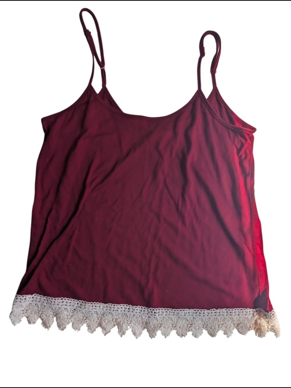 Boho Whimsigoth Maroon Lace Trim Cami Tank Top XS